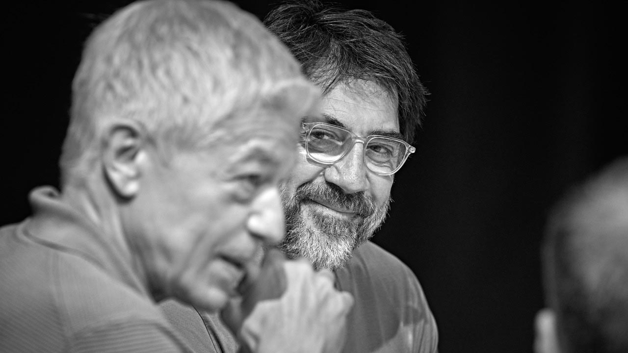Juan Carlos Corazza y Javier Bardem en la primera lectura de obra «¡Chéjov, Chéjov!
